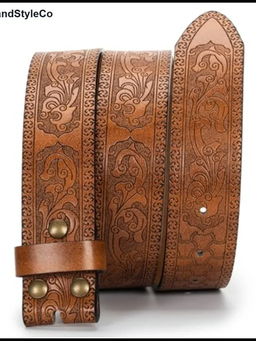 PU Leather Western Waist Belt No Buckle Floral Engraved 27-39 Waist